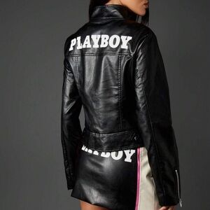 •Biker Babe• Playboy Moto Biker Babe Racing Faux Leather Jacket